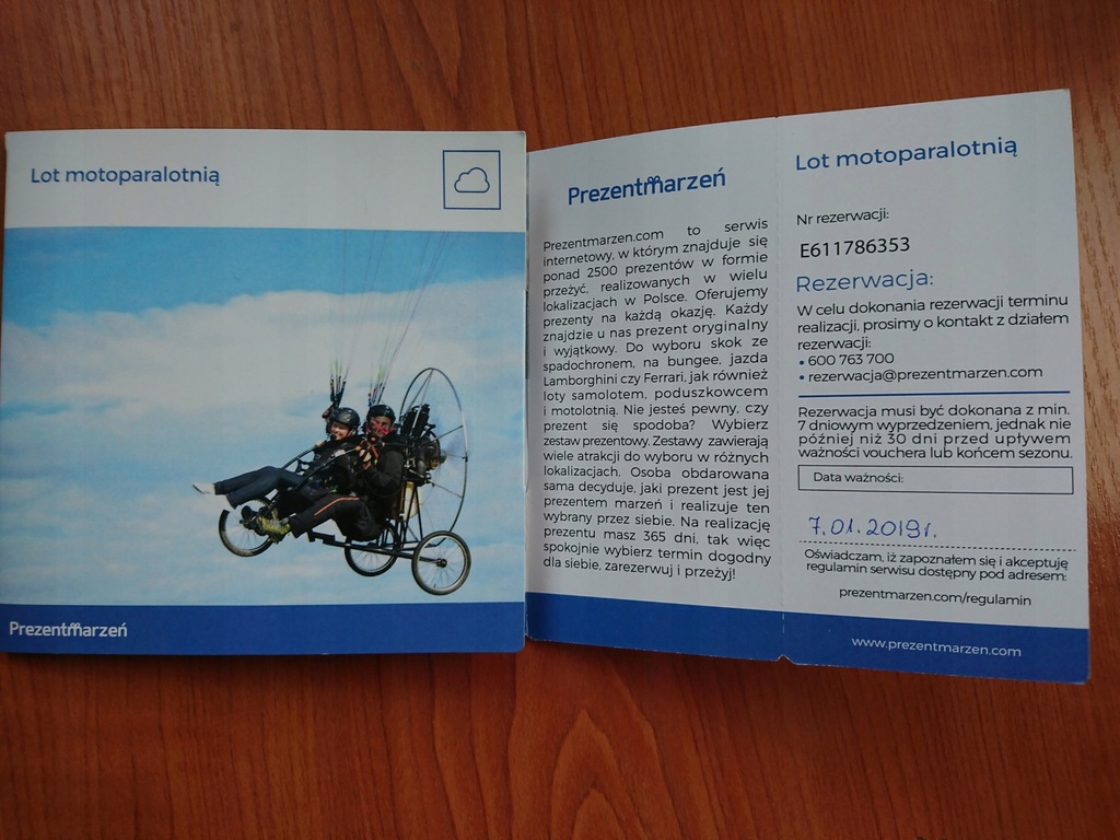 Lot paralotnią Prezent Marzeń voucher