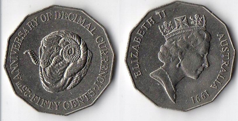 AUSTRALIA 1991 50 CENTS 25-LECIE DECYMALIZACJI