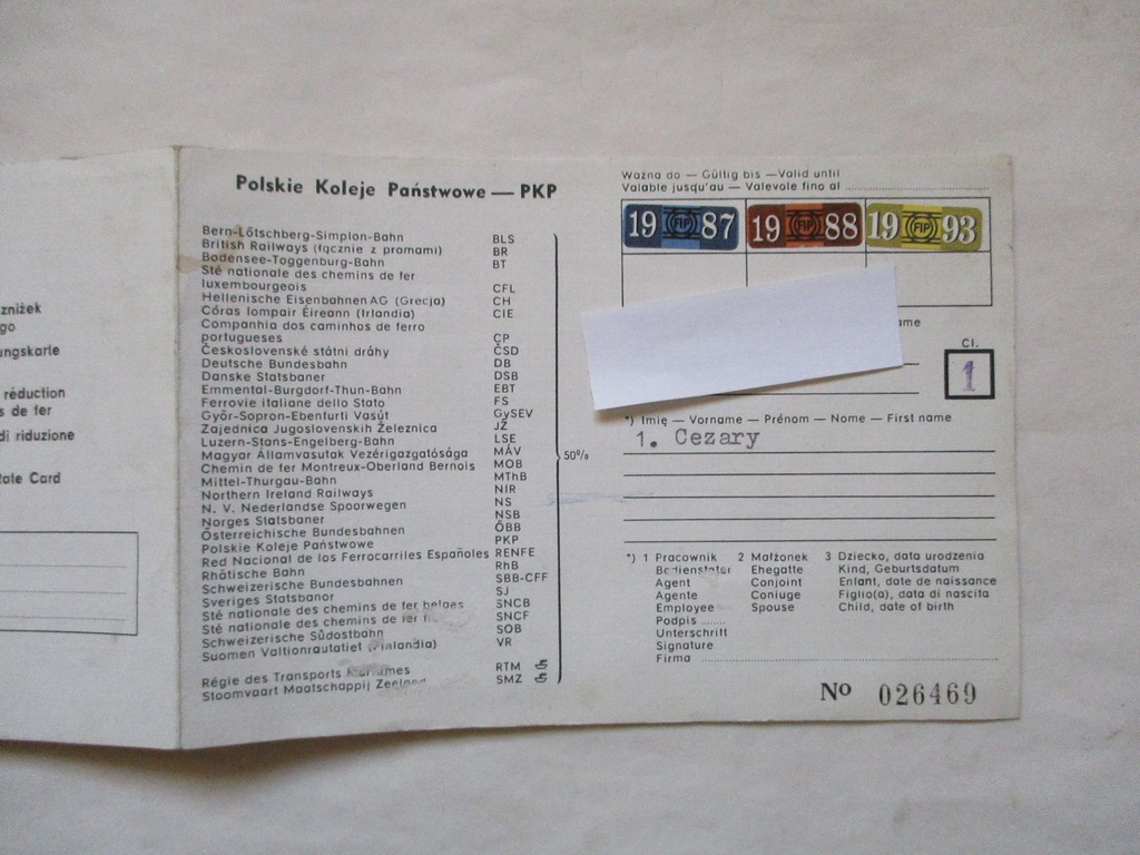 Bilet FIP PKP 1987 r.