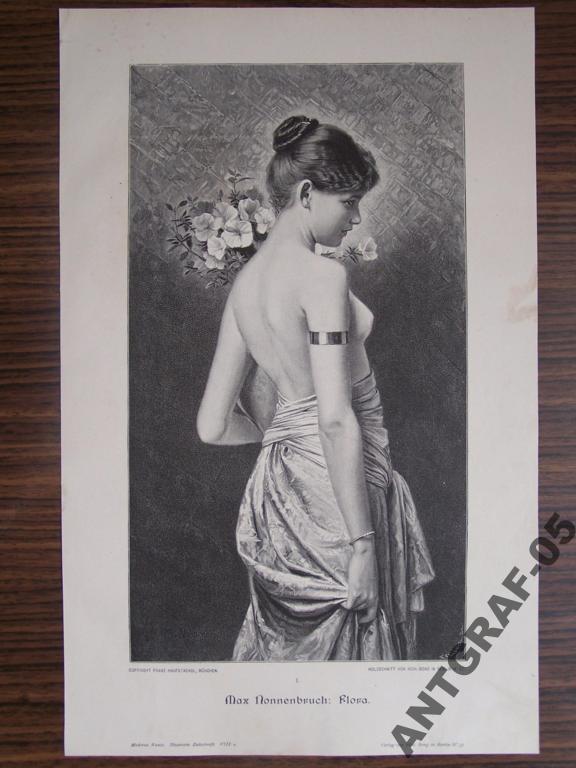PÓŁNAGA RZYMSKA BOGINI KWIATÓW drzeworyt 1894 r