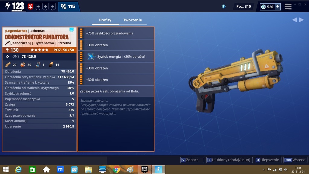 Dekonstruktor 130 Full Perki fortnite Psc