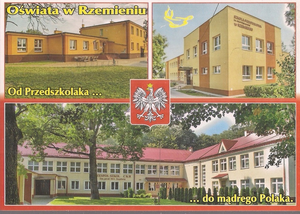 pocztówka RZEMIEŃ Przedszkole Szkoły HERB