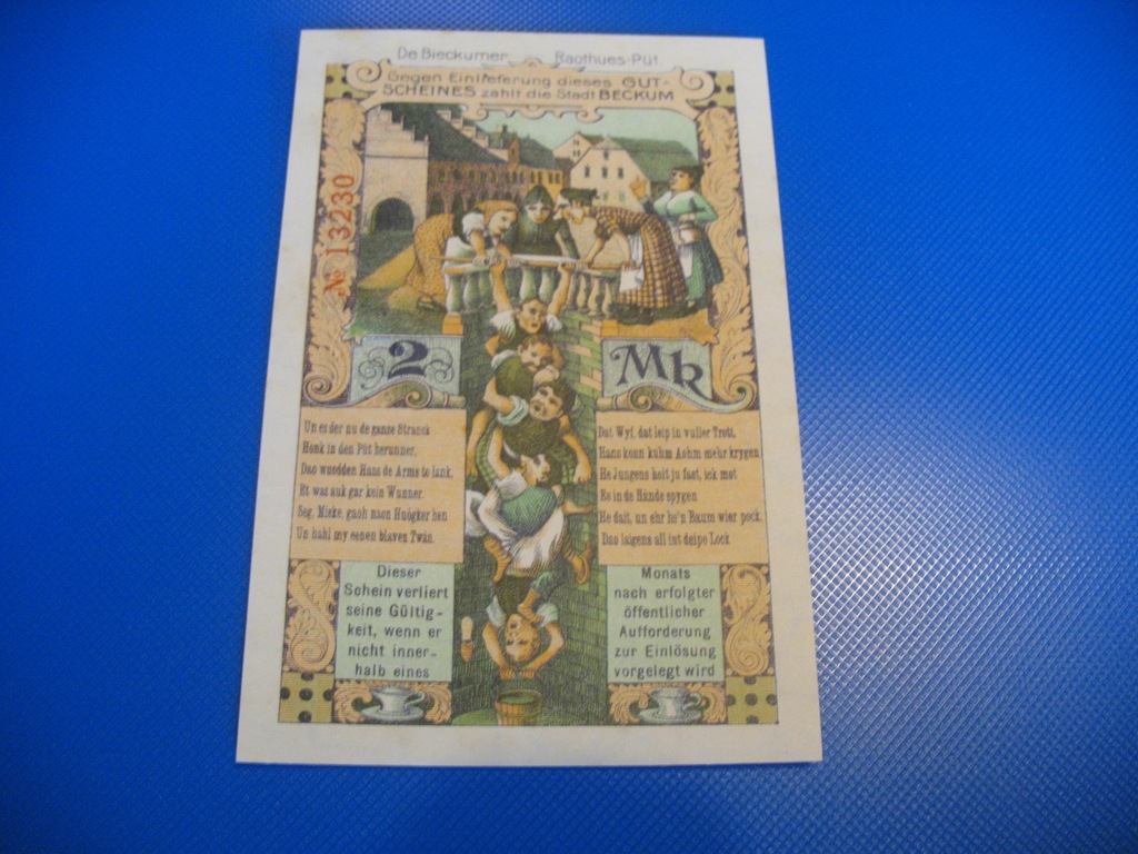 Niemcy Kriegsgeld 2 marki 1918 Beckum pionowe nr 2