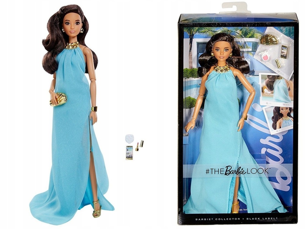LALKA BARBIE LOOK ciemnowłosa W ELEGANCKIEJ SUKNI