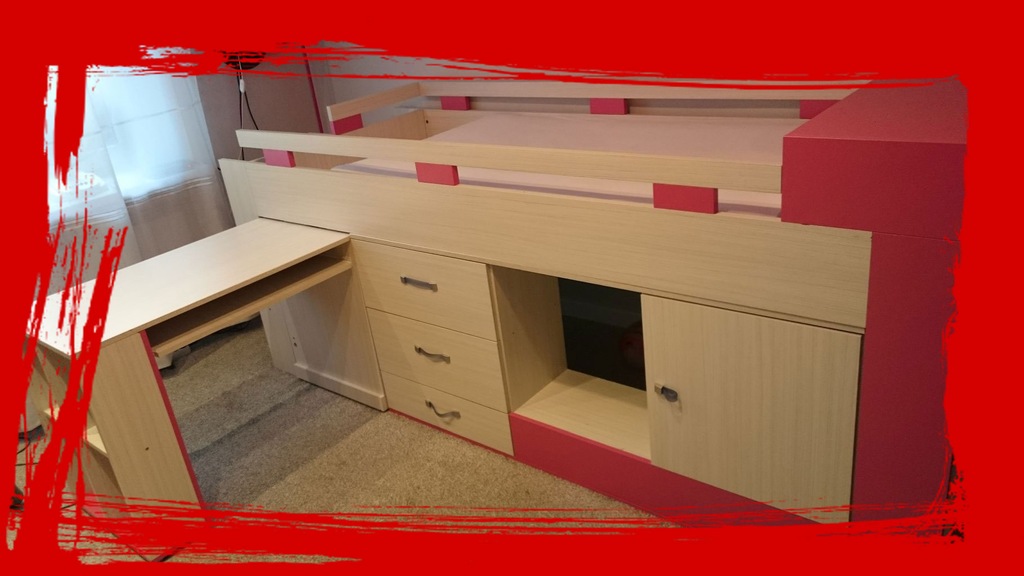 Łóżko piętrowe z materacem i biurkiem Komi KM16