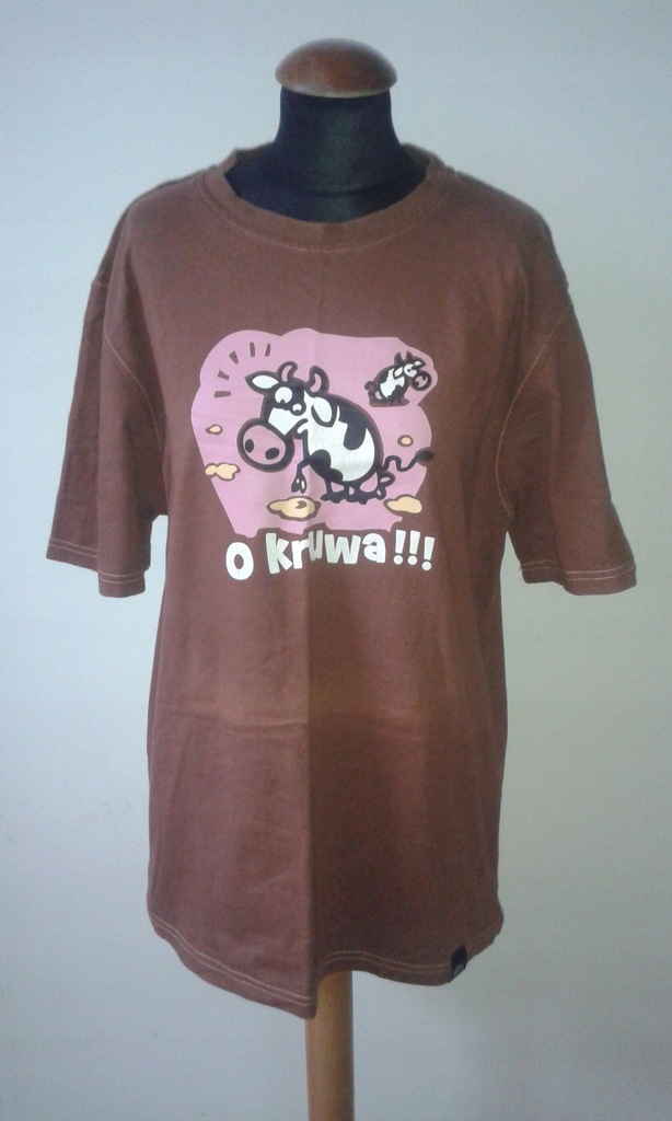 Brązowy T-shirt z nadrukiem (krowa), bawełna XL