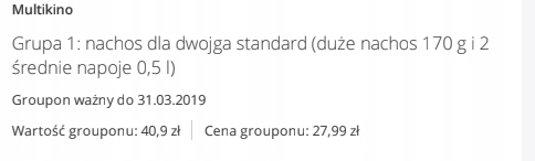 Multikino zestaw duże nachosy i 2 średnie napoje