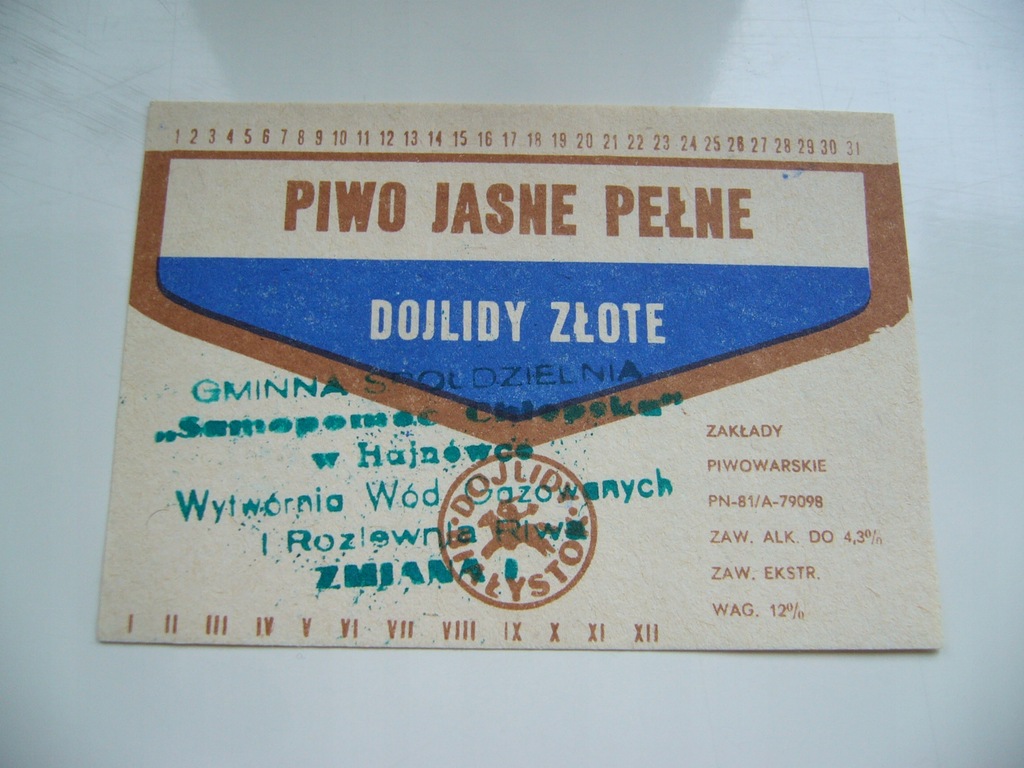 DOJLIDY PIWO JASNE PEŁNE STEMPEL GS HAJNÓWKA