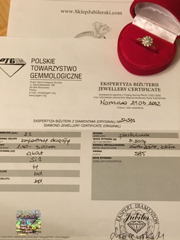 Złoty pierścionek z brylantami Lisiewski 0,40ct 