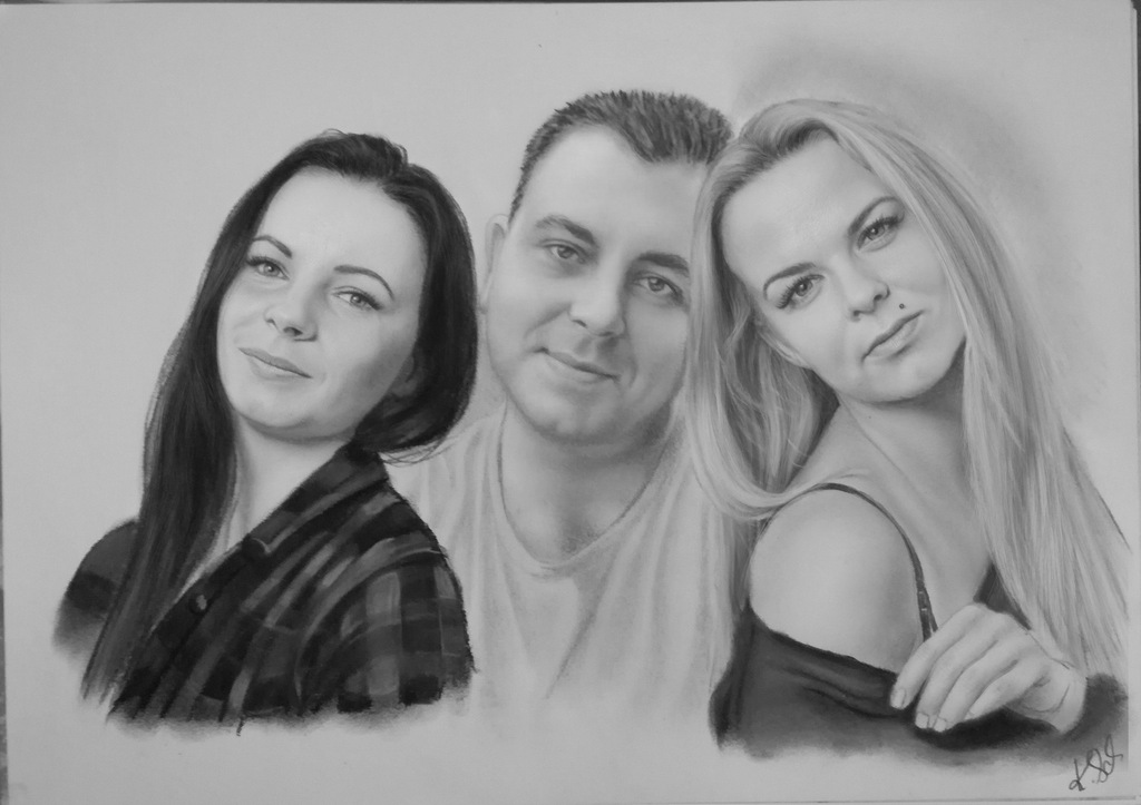 PORTRETY PORTRET ZE ZDJĘCIA A3 3 OSOBY prezent