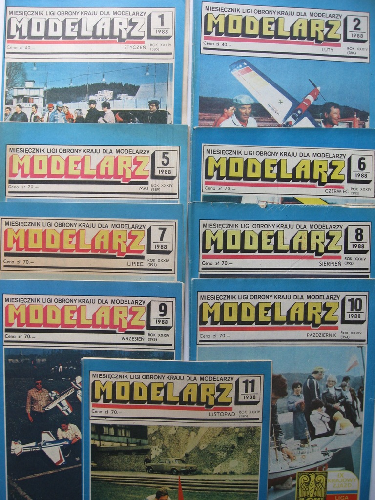 MODELARZ Samoloty Łodzie Statki PLANY 9 szt. 1988