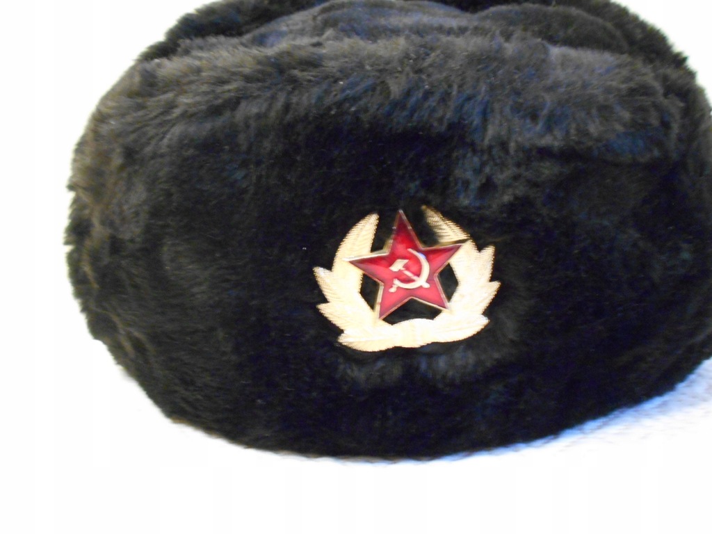 Czapka uszanka oficera ZSRR, CCCP - czarne futro.
