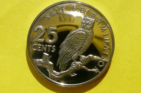 25 CENT- GUJANA 1976 -PTAK JASTRZĄB HARPIA WIELKA