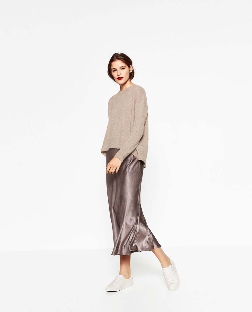 ZARA KNIT 36 S BEŻOWY SWETER OVERSIZE 100% KASZMIR - 7512439060 ...