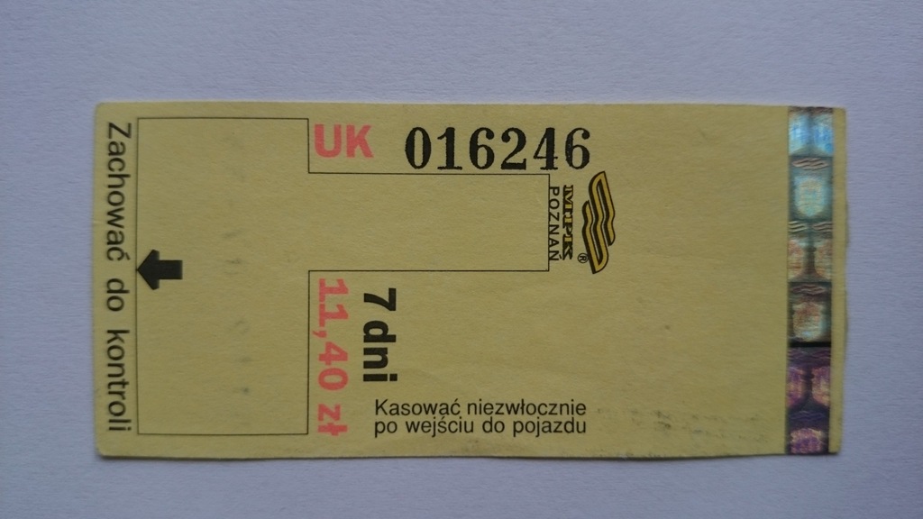 Bilet 7 dni 11,40 zł MPK Poznań tygodniowy