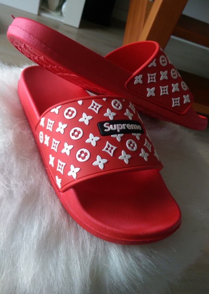 Klapki, supreme, lv, czerwone, hit, luxury, buty