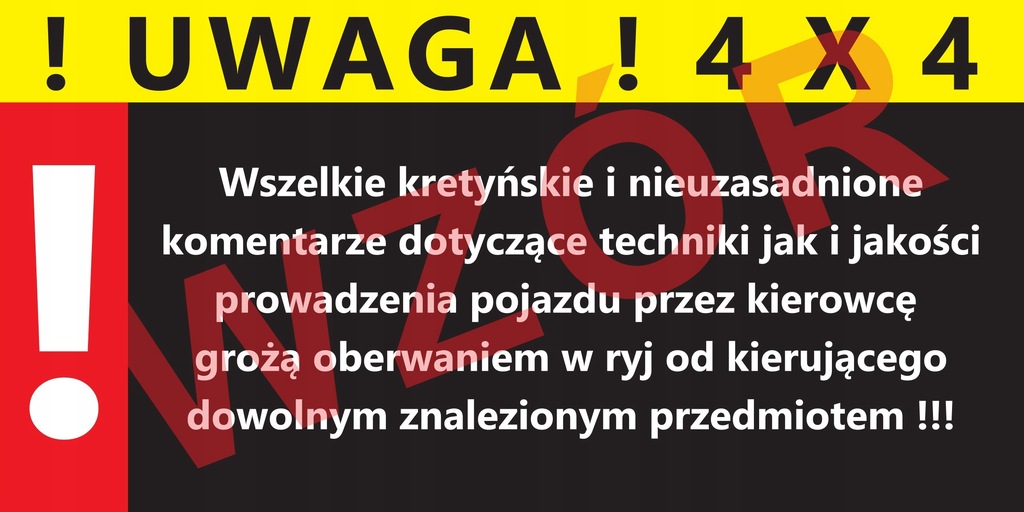 UWAGA 4X4 NAKLEJKA 20x10 CM OFF ROAD KIELCE