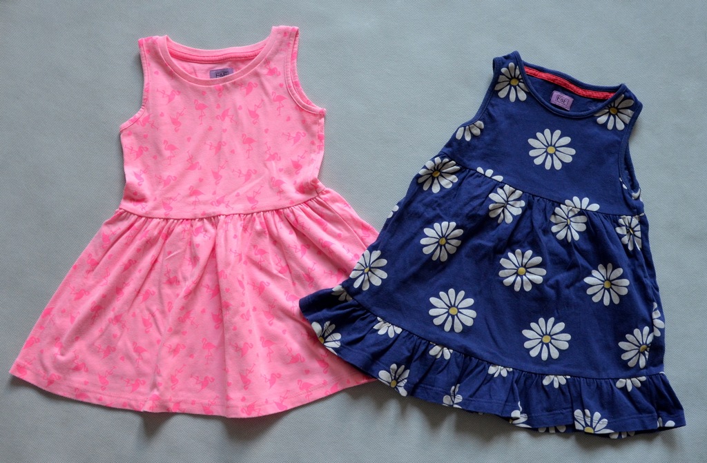 F&F x2 zestaw sukienki flamingi kwiaty lato 92