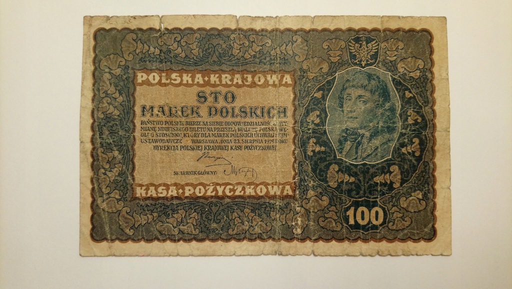 Banknot 100 Marek Polskich MKP 1919 rok IE Serja R