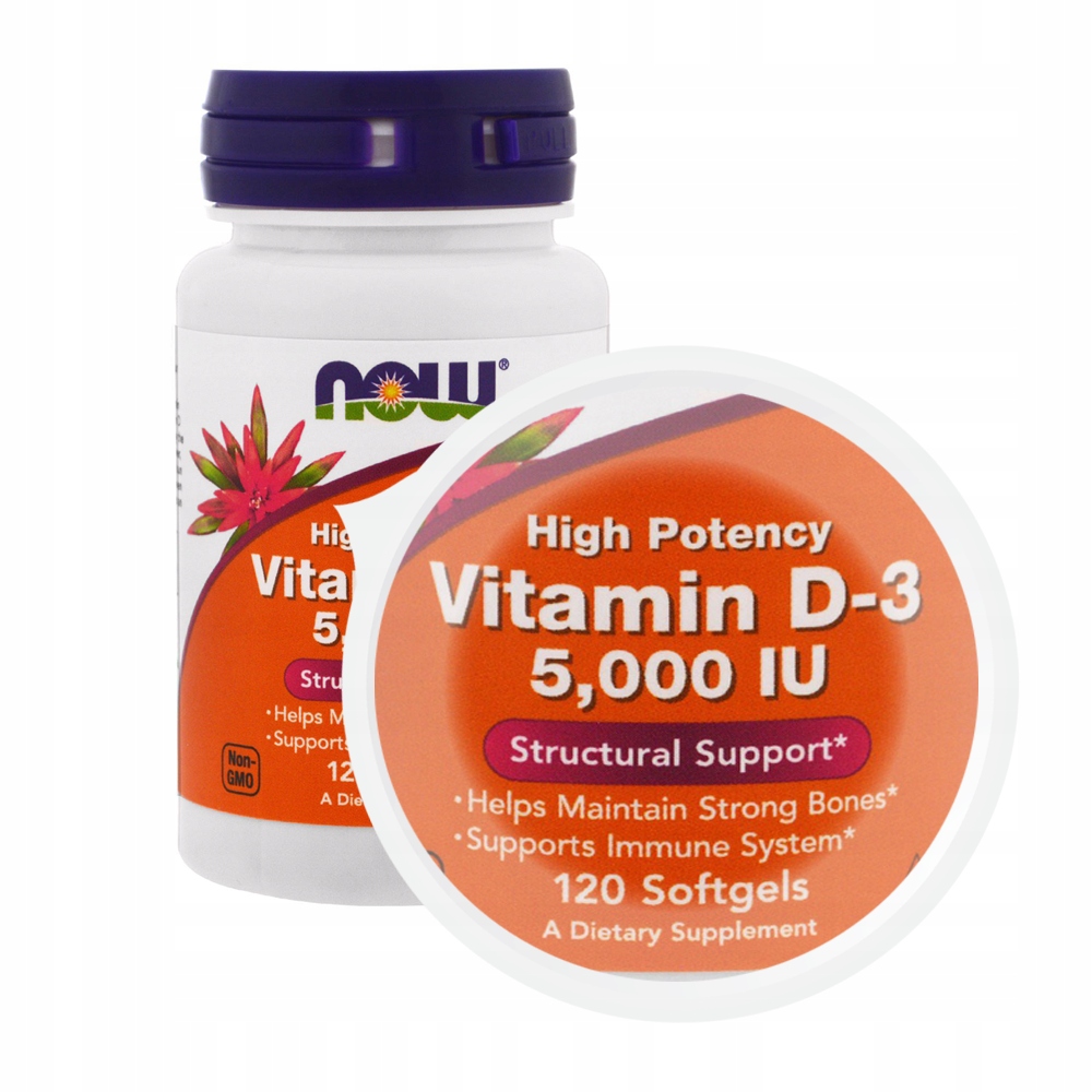 NOW Vitamin D-3 5000 IU 120 WITAMINA ZĘBY KOŚCI - 6920516953 ...
