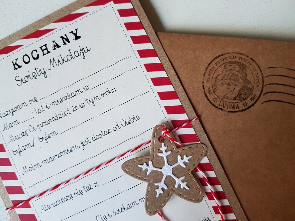 Kartka z kopertą, LIST do św. Mikołaja, 2szt EKO