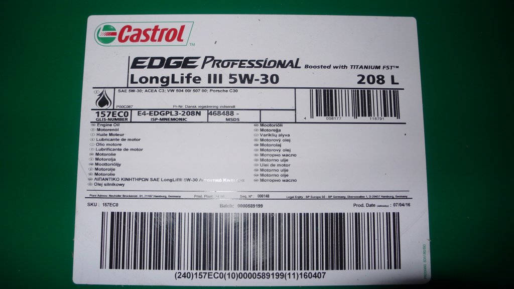 CASTROL EDGE PROFESSIONAL LONGLIFE III 5W30 208L