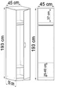 Skriňa jednodverová skrinka regálový stĺpik 1D2P BIELA ROB Šírka nábytku 45.1 cm