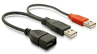 Kabel podwójny Y 2x USB AM-USB AF duży pobór prądu