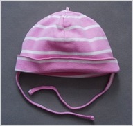 LINDEX bavlnená dojčenská čiapka viazaná v pruhoch ružová 74-80 * 6-12