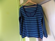 SWETER Z WISKOZY ZIELONY W GRANATOWE PASKI Z ŁADNYM DEKOLTEM R. XXL