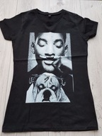 BLUZKA DAMSKA T-SHIRT Czarny WILL SMITH Wąsy 36 S