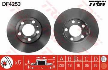 Передние диски TRW Колодки — VW FOX 239 мм