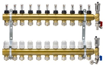 Коллектор на 11 контуров теплого пола, евроконус