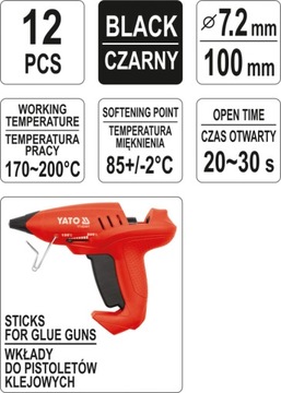 ГОРЯЧИЙ КЛЕЙНЫЙ ПИСТОЛЕТ 7,2 ММ 12 ШТ. ЧЕРНЫЙ