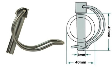 Шплинт диаметром 8 мм для трубы диаметром 40 мм.