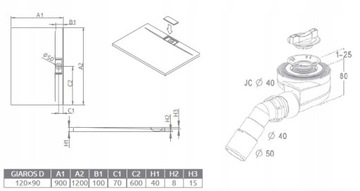 RADAWAY ПРЯМОУГОЛЬНЫЙ ДУШЕВОЙ ПОДДОН GIAROS D 120x90+СИФОН