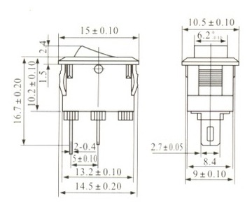 MINI Przełącznik kołyskowy 2poz 2pin CZARNY (4296)