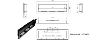 ДЛИННЫЙ БИОКАМИН 1200x400 ДЛИННЫЙ inox со СТЕКЛОМ 120x40