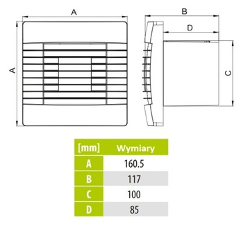 WENTYLATOR ŁAZIENKOWY fi 100 mm WYŁĄCZNIK CZASOWY Żaluzja Timer Biały