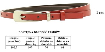 DAMSKI Pasek Skórzany SKÓRA 100% WĄSKI 1 cm kolory