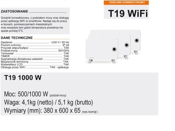 Grzejnik elektryczny THERMOVAL panelowy 1kW WiFi