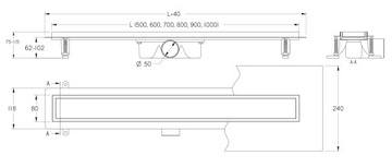 Классический линейный слив VOGI Onda 70 см LOW SIPHON fi 50 сталь