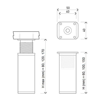 4 шт. НОЖКИ МЕБЕЛЬНЫЕ НОЖКИ 40х40х150мм INOX