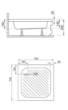 KAREN душевой поддон квадратный 70x70x15 SIPHON HOUSING