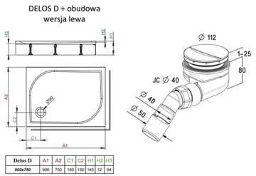 ДУШЕВОЙ ПОДДОН RADAWAY DELOS D 90x75 ЛЕВЫЙ + КОРПУС + SY