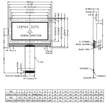 ART LCD графический 128x64-A COG LED b/l-A/KK 3,3В