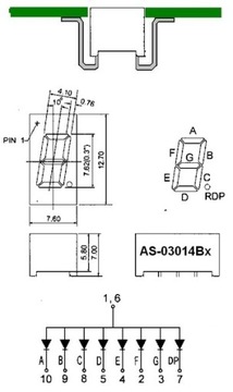 ART LED 1 ЦИФРА 0,30 дюйма = 7,6 мм КРАСНЫЕ изогнутые контакты WA