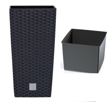 Flowerpot prosperplast 28, 7 centimeters x 28, 7 x 55 centimeters diameter 1 centimeters plastic shades of gray 1 silver, фото