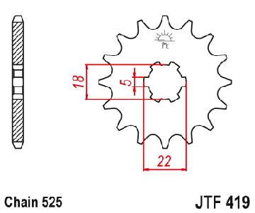 JT ZAHNRAD VORNE 419 15 SUZUKI GT 250 '73-'78, TS 250 '73-'75 (41915JT)