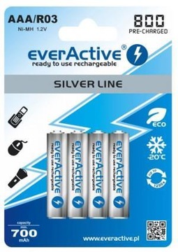 4x AKUMULATORKI everActive R3 AAA 800mAh Wa-Wa